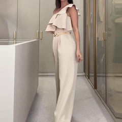 Women's Ruffled Slim Fit Bodysuit Solid Color Romper