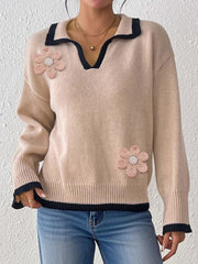 Floral-embroidered Patchwork Long-sleeve Top New Fall Winter