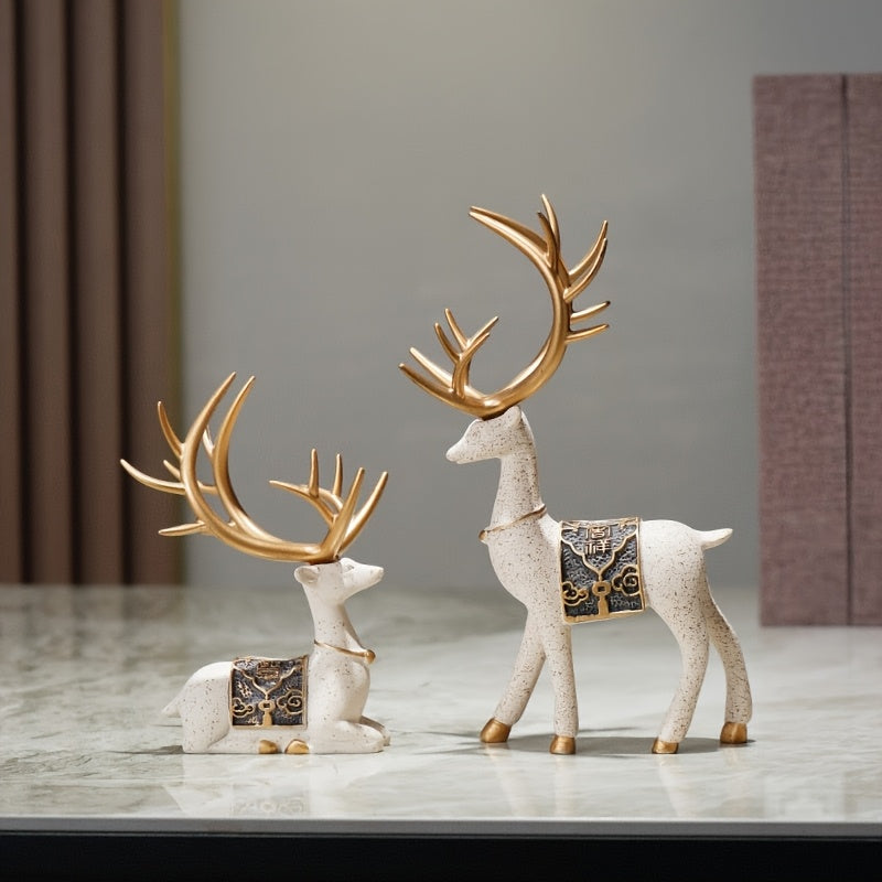 Elegant Resin Reindeer Figurines Set of 2 - Collectible Holiday Theme Decor for Christmas, Halloween, Easter, Hanukkah, Thanksgiving - Versatile Decorative Statues for Indoor & Outdoor - Festive…