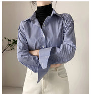 Women's Blue Striped Professional Button-Down Shirt