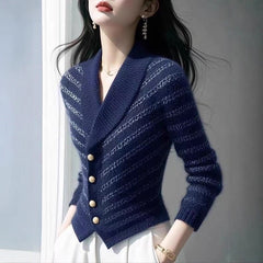 Fashionable Striped Knitted Cardigan Sweater Coat