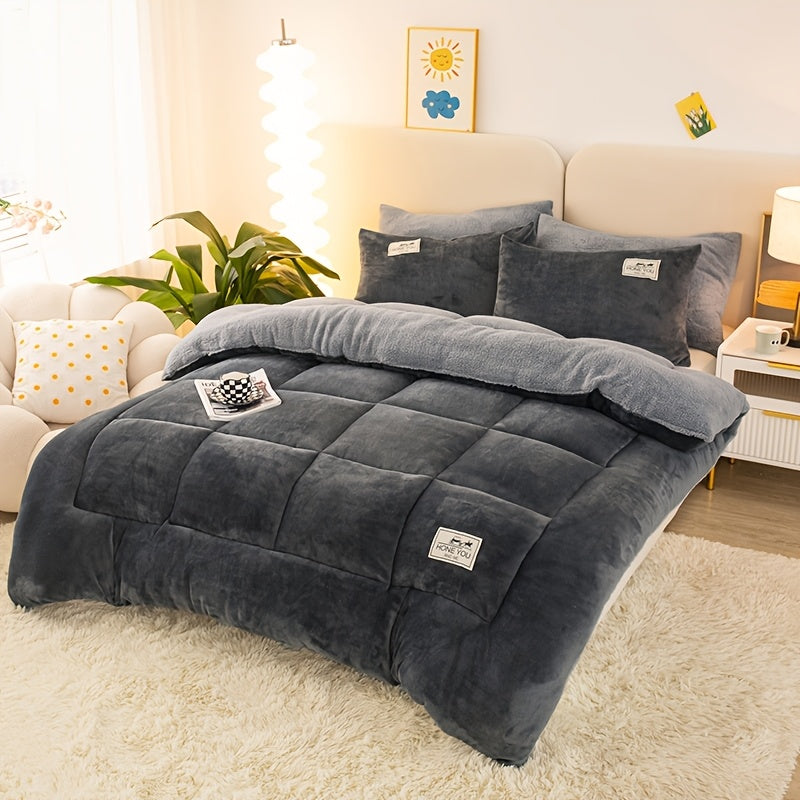 Contemporary Thick Velvet Quilt Machine Washable With Filling And Cover For Bed
