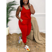 Solid Color Fashion Tight Belt Pocket Vest Jumpsuit