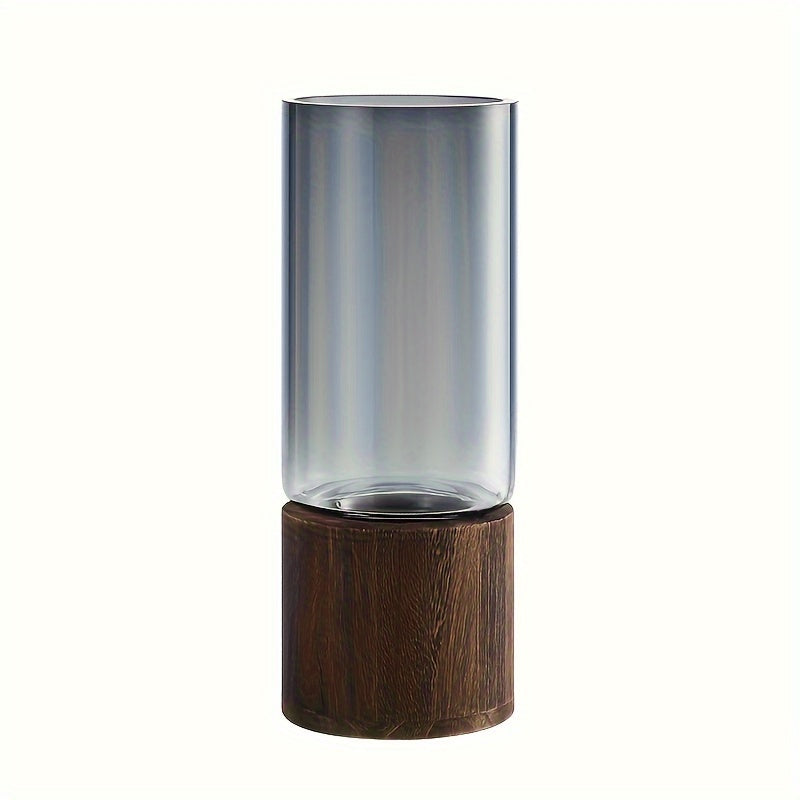 Elegant Glass Vase with Wooden Base - Perfect for Living Room & Dining Table Decor, Ideal Gift for Friends and Family