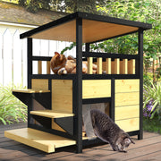Two-story outdoor cat house and small dog condo with ramp
