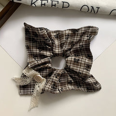 Retro Square Hair Band with Checkered Lace Buttons