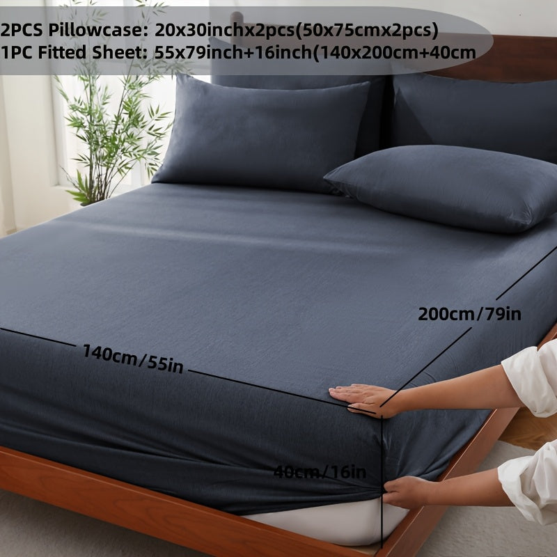 Bamboo Fiber Fitted Sheet Set With Pillowcases And Fitted Sheet Inch Deep