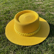 Beachy Big Brim Straw Hat with Adjustable Chain Strap