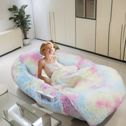 Human Dog Bed, 71''x45''x12'' Size Fits You And Pets, Washable Faux Fur Dog Bed for People Doze Off, Napping Orthopedic Dog Bed, Present Plump Pillow, Blanket, Strap, Round Large