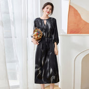 Silk A-Line Three-Quarter Sleeve Printed Midi Dress