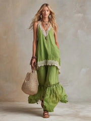 Boho Lace Cami & Wide Leg Pant Set