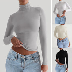 Y2K Slim Turtleneck T-shirt Fashion Casual Long-sleeved Pullover Tight Top Women's Clothing