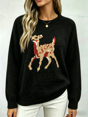 Womens Christmas-themed Cartoon Deer Jacquard Sweater