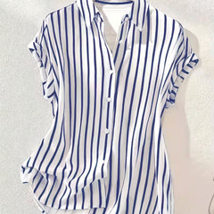 Womens Casual Striped Retro New Arrival Printed Short-Sleeve Shirt