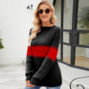 Women's Loose Color Contrast Patchwork Mock Neck Sweater