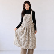 Womens Fashionable French-style Floral-print Suspender Apron