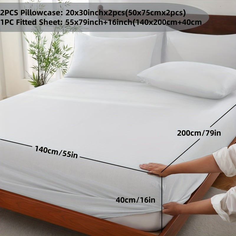 Bamboo Fiber Fitted Sheet Set With Pillowcases And Fitted Sheet Inch Deep
