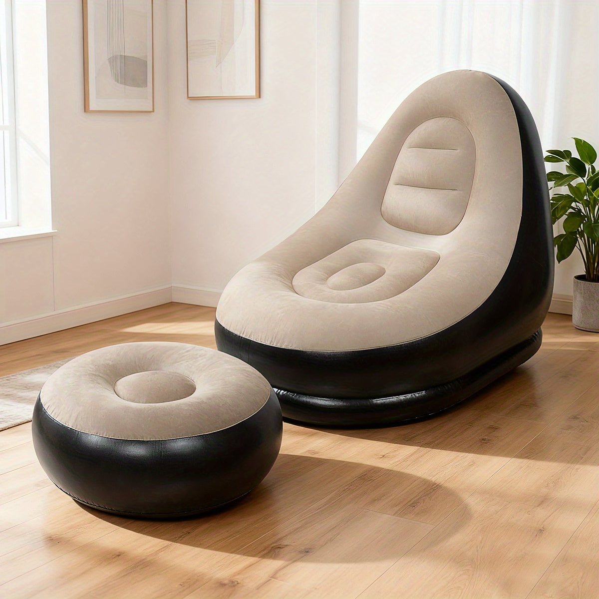 Adult Inflatable Recliner Sofa with Foot Stool - Heavy-Duty Portable Folding air couch, Space-Saving Indoor/Outdoor Lounge Chair for Living Room, Camping, Travel, Balcony - Easy