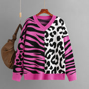 Leopard Splicing Mixed Sweater Pullover