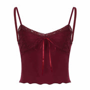 Red Lace Backless Slim Fit Cami Vest