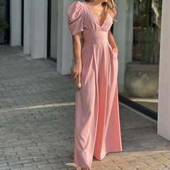 Elegant Plus Size Wide Leg Jumpsuit with Puff Sleeves