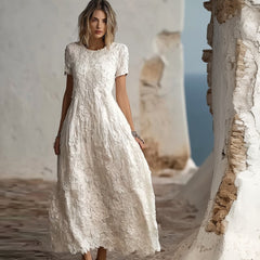 Creamy White Embroidery A- Line Dress
