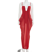 Women's Sheer Mesh Patchwork Maxi Slip Dress