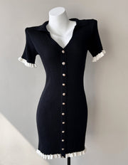 Womens French-style High-waisted Cropped Slim-fit Dress