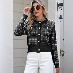 Female Classic Style Temperament Coat Pearl Buckle Fashion Sweater Female
