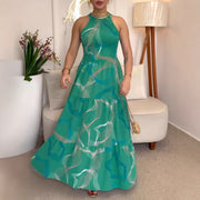 Halter-neck Sleeveless Sexy Waist-cinching Long Dress Fashionable