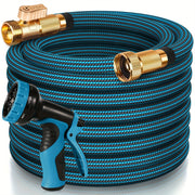 Heavy-duty 100ft rubber garden hose with adjustable spray nozzle