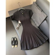 Elegant Waist-cinching Slimming Pleated Knit Dress for Women