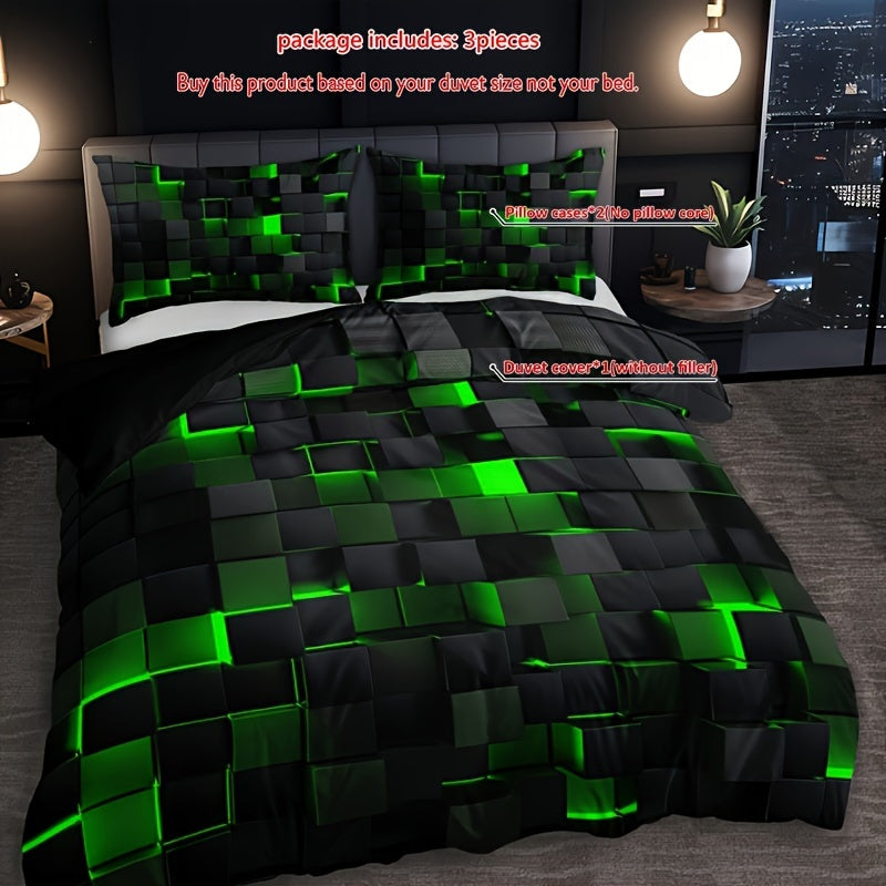 Stylish Tech Themed Plaid Duvet Cover Set High Definition Digital Print &