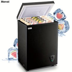 Compact Chest Freezer – Small Black Deep Freezer with Top Door, 7‑Setting Thermostat and Removable Basket