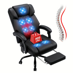 Massage Office Chair with Foot Rest, 7‑Point Vibration and Heat – USB‑Powered High‑Back Executive Chair for Heavy Users up to 400 lb (Black)