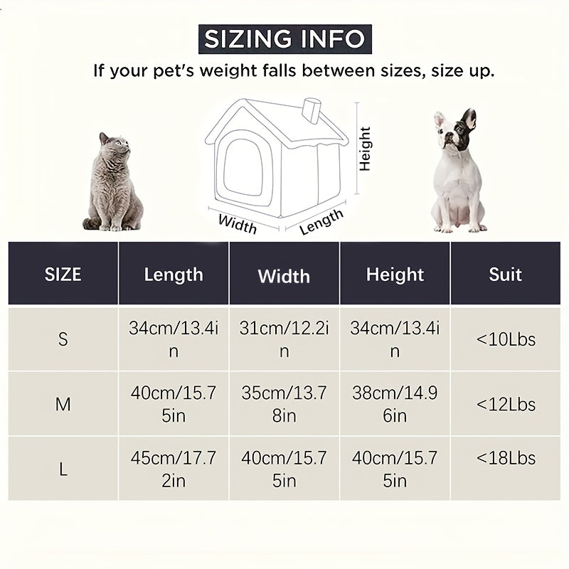 2-in-1 Brown Dog House & Cat Bed with Removable Cushion - Half-Enclosed Pet Shelter, Tunnel Entrance & Dome Roof, Sturdy Indoor/Outdoor House for Small Dogs & Cats (Pomeranian,