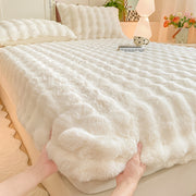 Rabbit Fur Like Plush Fitted Sheet With 11.8" Deep Pocket Thickened Winter