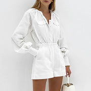 Chic White Cotton Puff Sleeve Romper