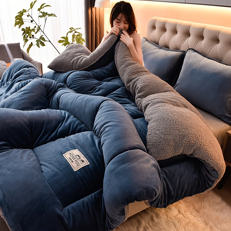 Contemporary Thick Velvet Quilt Machine Washable With Filling And Cover For Bed