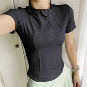 Lightweight Short-Sleeve Zip Workout Tee – Breathable, Quick-Dry