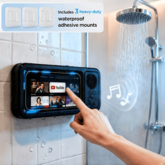 Waterproof Shower Speaker with 360° Rotating Phone Holder – IPX5, Fits 4‑6.8‑Inch Phones