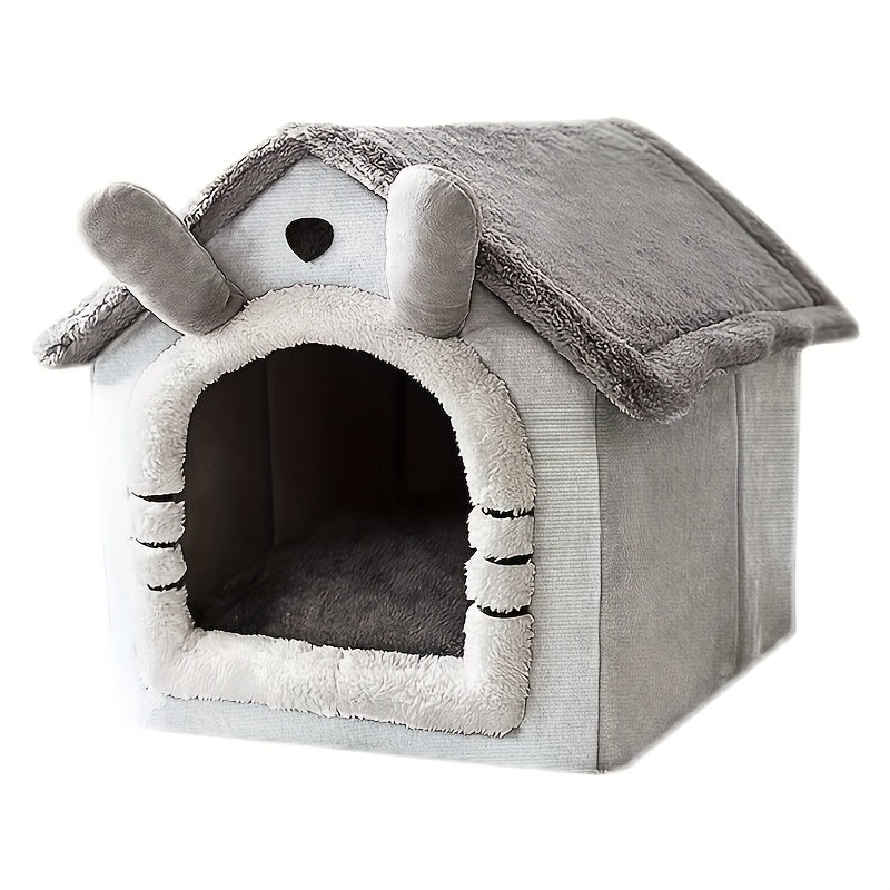 Winter Warm Cozy Dog House Pet Bed - Removable & Washable Soft Comfortable Puppy Cave Bed with Automatic Litter Box, Durable Pet Furniture for Small Dogs & Cats Indoor/Outdoor
