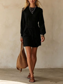 Cord-Tie High-Waist Corduroy Mini Skirt
