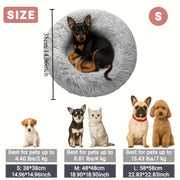 Donut-shaped pet bed in 3 sizes with ultra-soft plush for cats and dogs