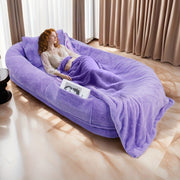 Orthopedic Washable Faux Fur Dog Bed 71"x45"x12" - Oval Plush Pet Bed with Strap, Gray Polyester Mattress for Medium Dogs & Humans to Snuggle, Gift-Ready Nap Companion, Cozy