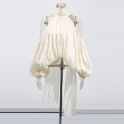 Sweet Off-Shoulder Bow Chiffon Puff Sleeve Top