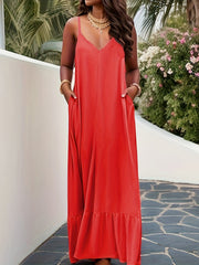 Elegant Temperament Solid Color Suspender Dress
