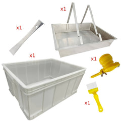 Beekeeping starter kit with stainless steel hive frames and stackable honey trays