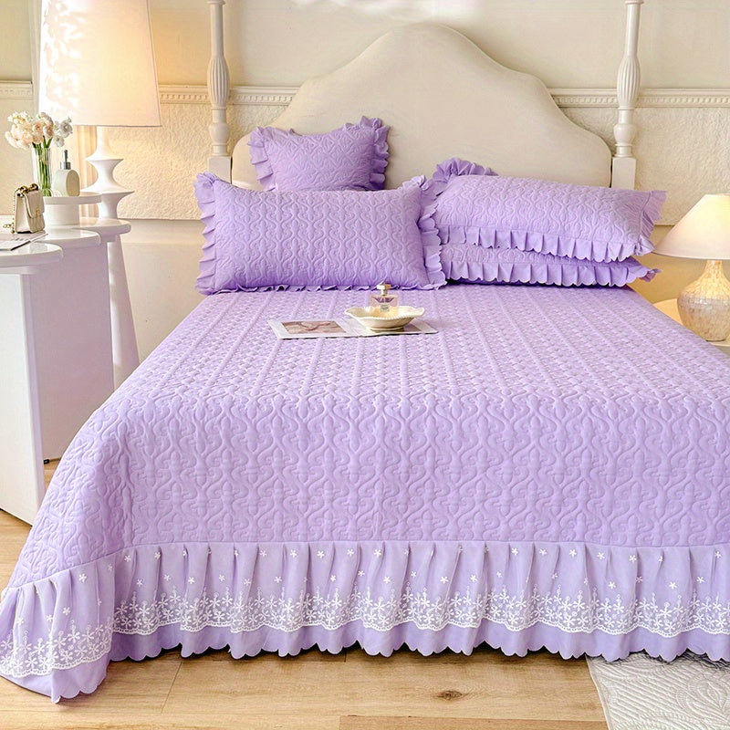 French Princess Bedspread Set Hand Wash Only Fiber Quilting Ruffle Embellishment ㎡