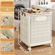 Large foldable wheeled laundry hamper with sturdy handles